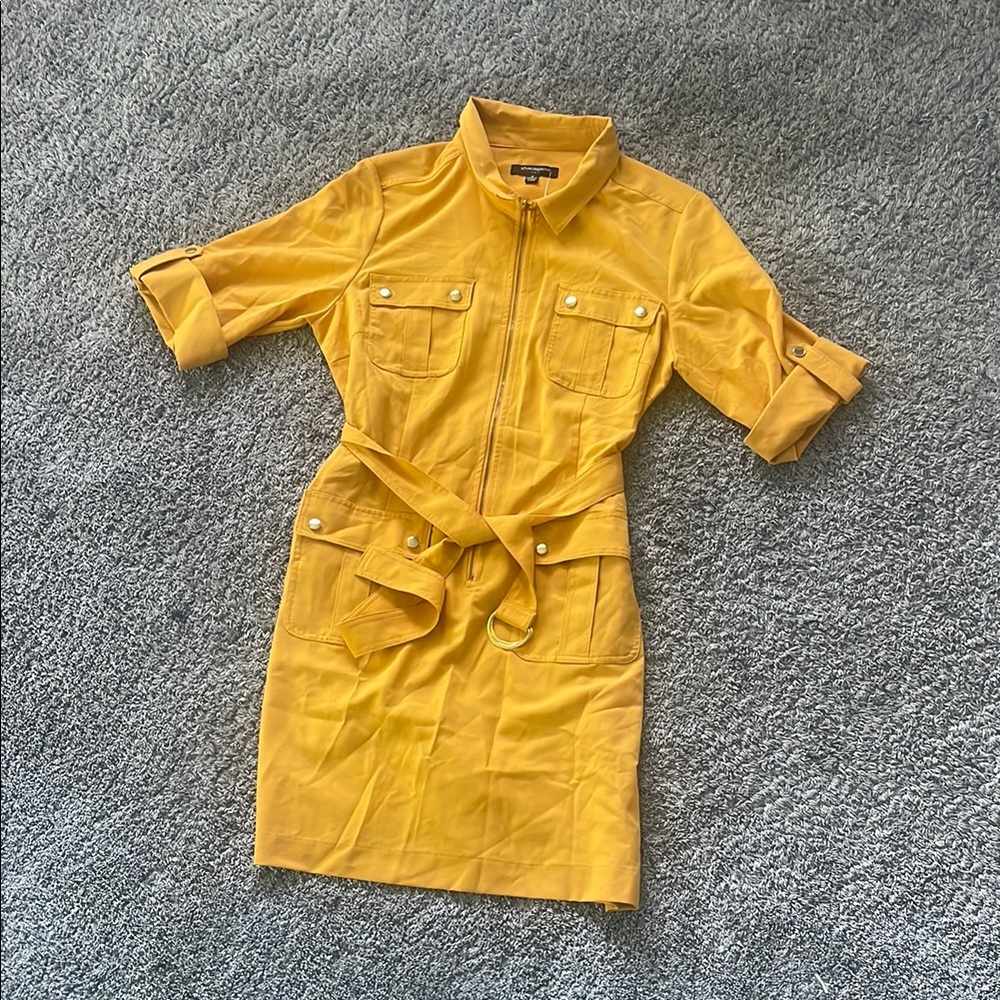 Sharagano Yellow Belted Dress
